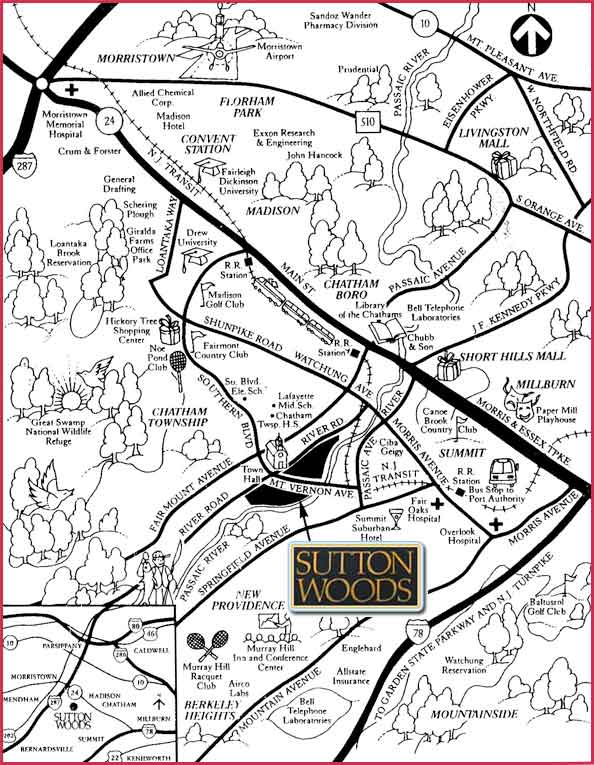 Map and Location for Sutton Woods condos and Townhouses for sale in Chatham NJ