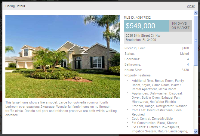 Home for sale info on Market snap shot
